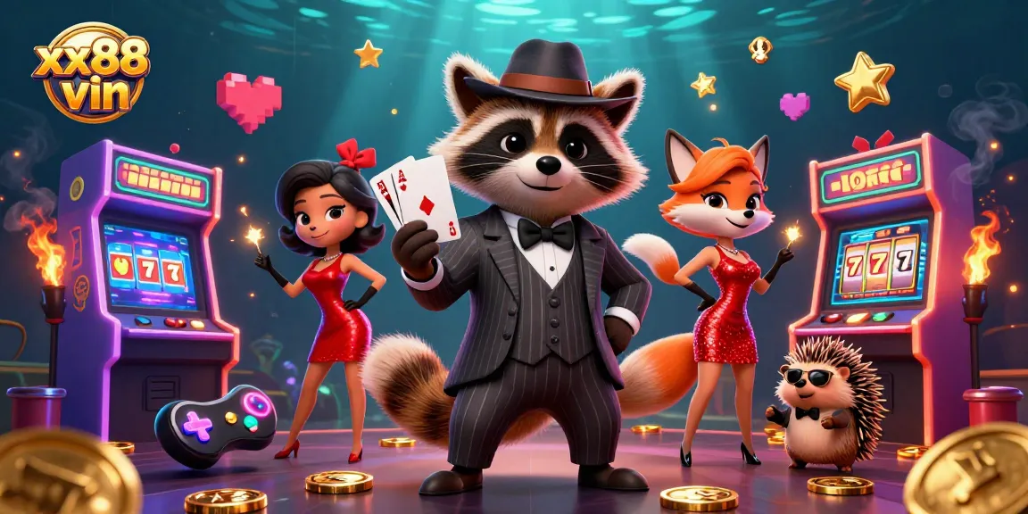 Experience the excitement of xx88 vin with 3D characters enjoying various casino games and vibrant slot elements.