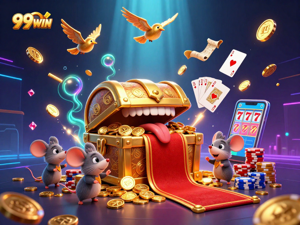 Engage with 99WIN's vibrant online casino world, featuring treasure, game elements, and adventure.