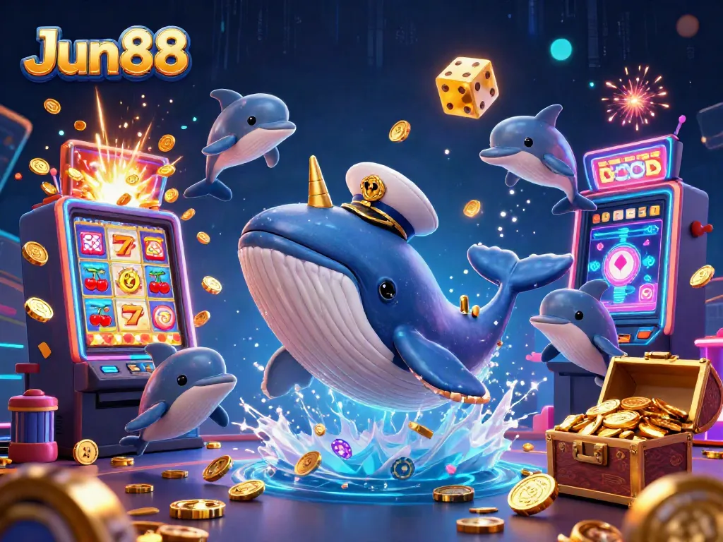 Experience thrilling gaming action with Jun88's vibrant 3D casino illustration, featuring playful characters and dynamic elements.