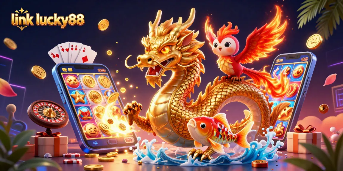 Engage with link lucky88 and immerse yourself in a vibrant casino adventure featuring a dragon, phoenix, and koi fish.