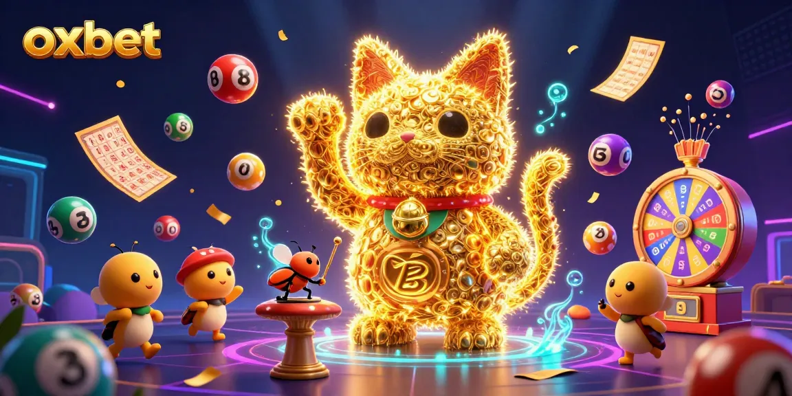 Experience winning moments with oxbet’s colorful casino adventure, featuring a lucky cat and vibrant lottery elements.