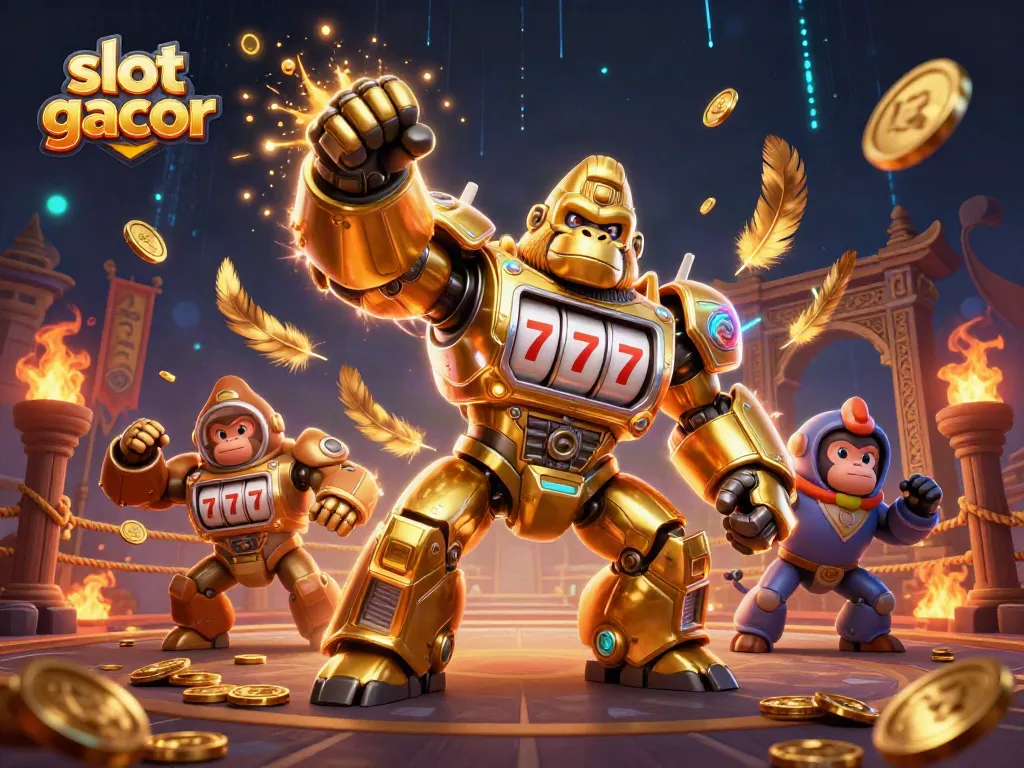 Experience thrilling slot gacor action with a golden gorilla mech and explosive coins!