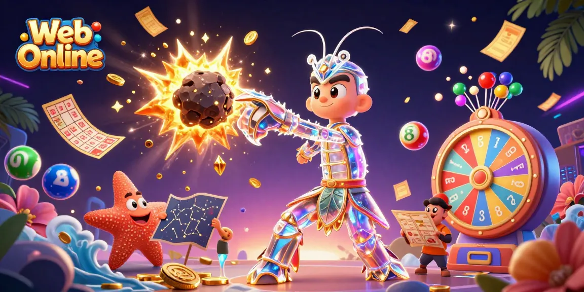 Win big with Web Online's vibrant gaming scene featuring casino elements and dynamic characters.