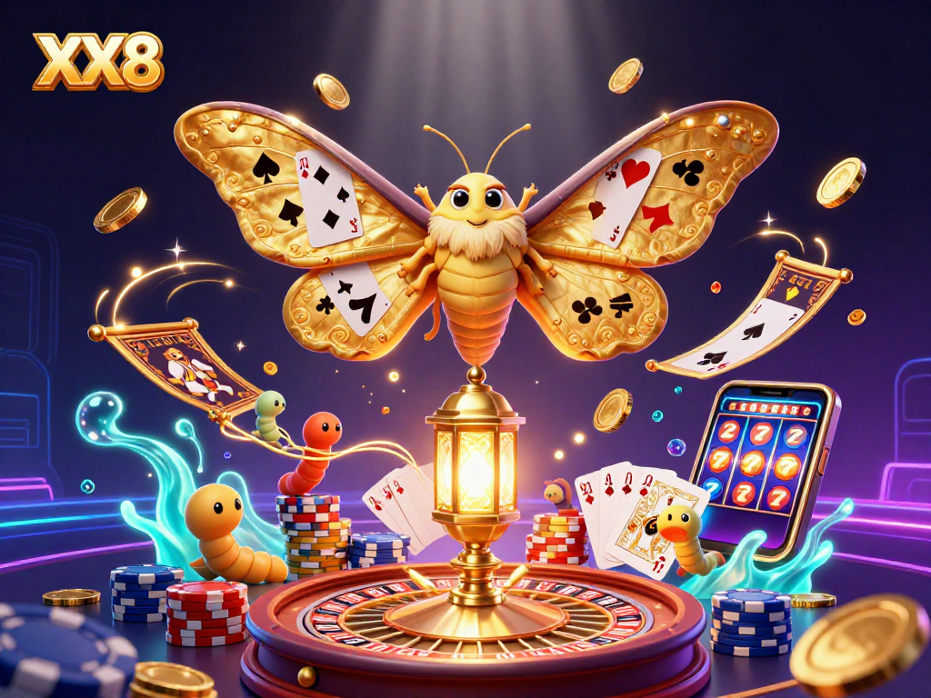 Experience the excitement of XX8 with vibrant casino visuals featuring 3D elements and dynamic characters.