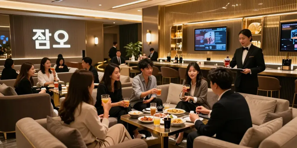 강남 타이밍 쩜오의 고급스러운 내부와 고객들이 즐기는 모습