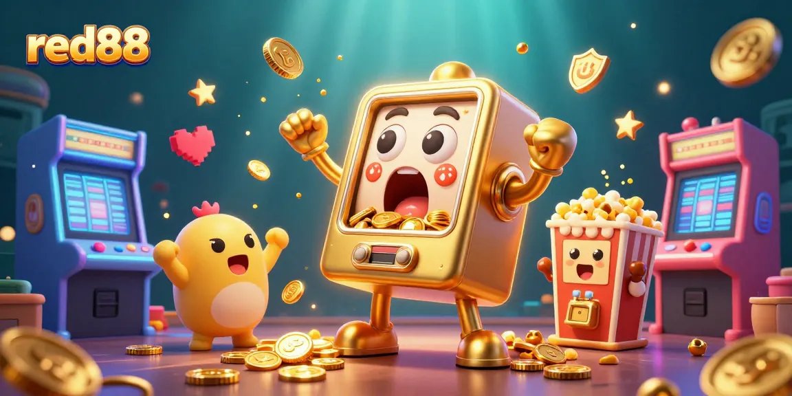 Experience the excitement of red88 with golden slot machines and colorful gaming elements!