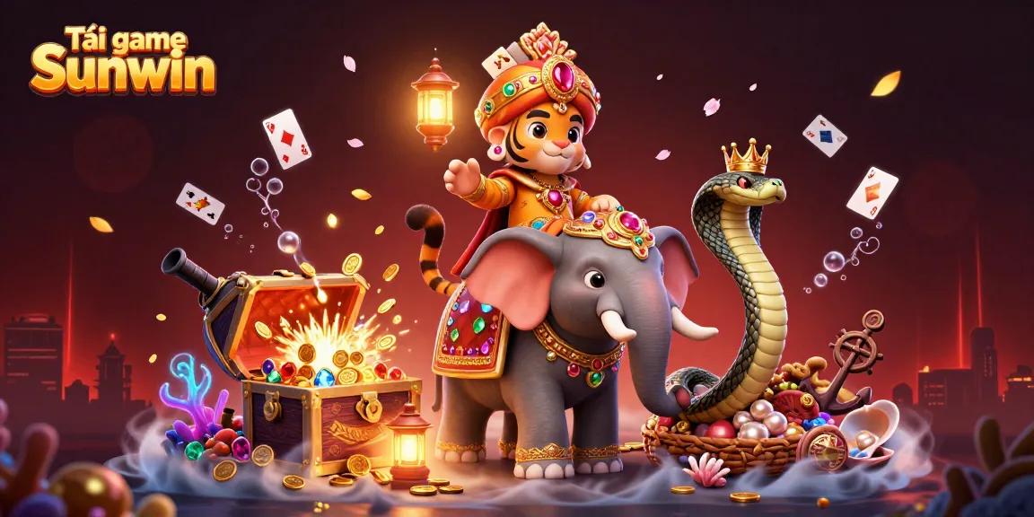 Experience the thrill of Tải game Sunwin with vibrant visuals of coins and gems exploding around characters.