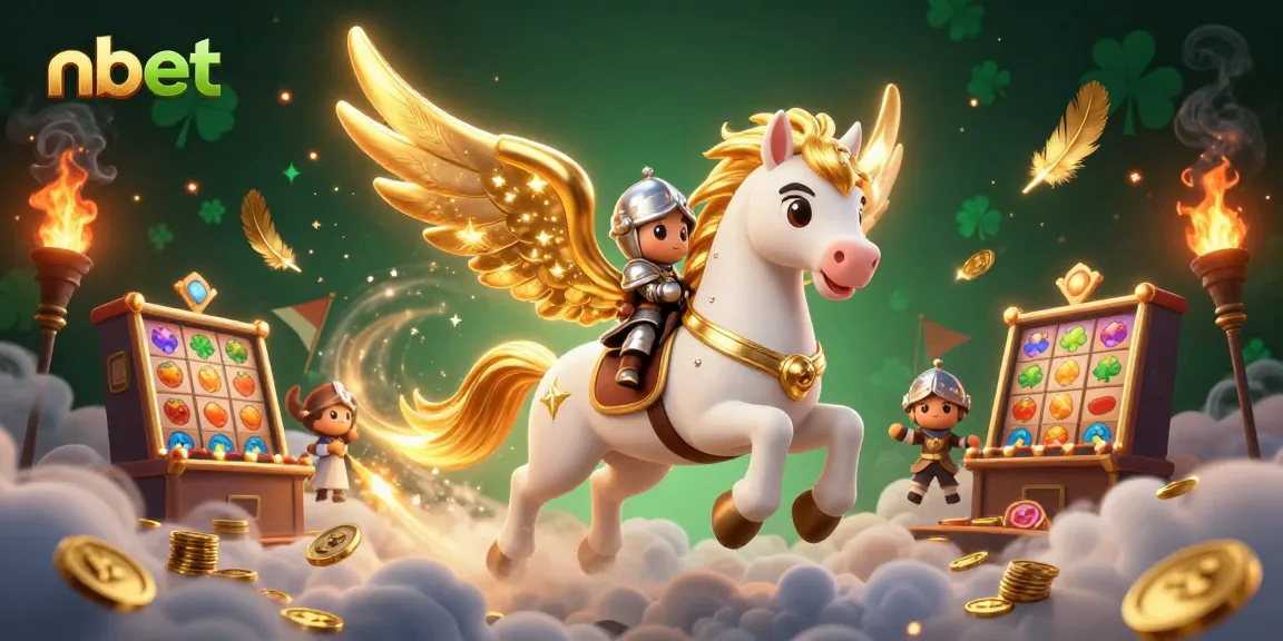 Experience the magical world of nbet with a captivating 3D illustration of an armored knight riding a celestial horse.