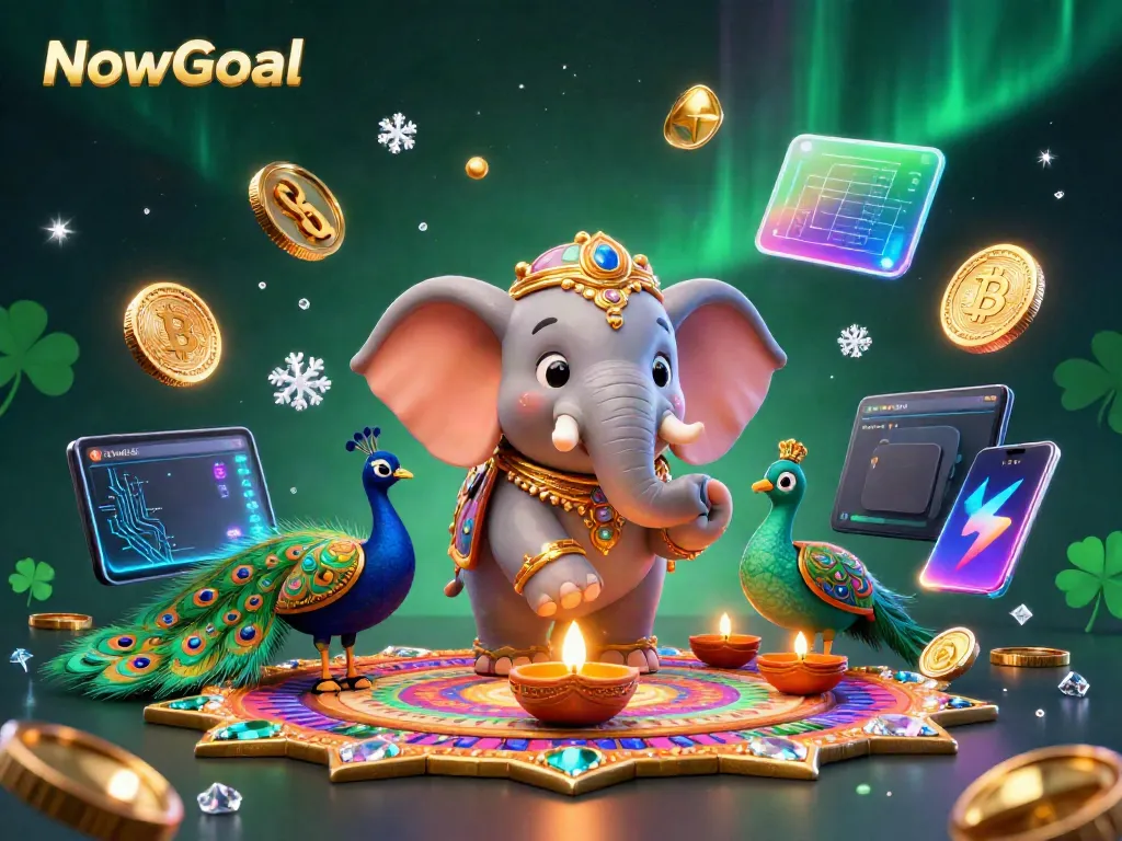 Experience thrilling gameplay with NowGoal showcasing an engaging 3D scene filled with vibrant characters and gambling elements.