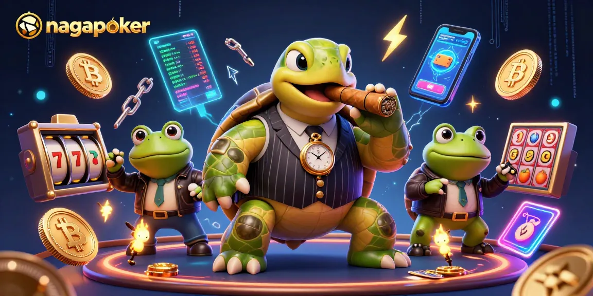 Engage in thrilling gameplay at Nagapoker with an animated illustration of a snapping turtle in a casino scene.