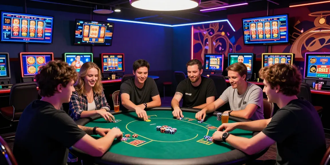 Engaging online gaming atmosphere featuring players enjoying Slotmaxwin poker and slot games in a vibrant digital lounge