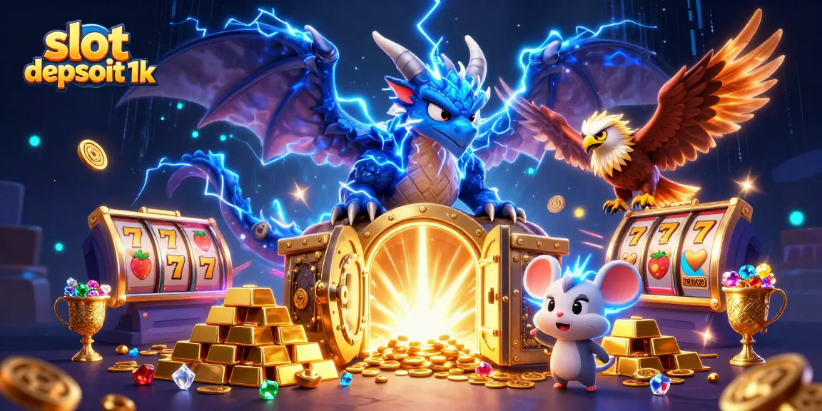 Spin the slot depsoit 1k reels with excitement alongside a dynamic 3D dragon and hawk.