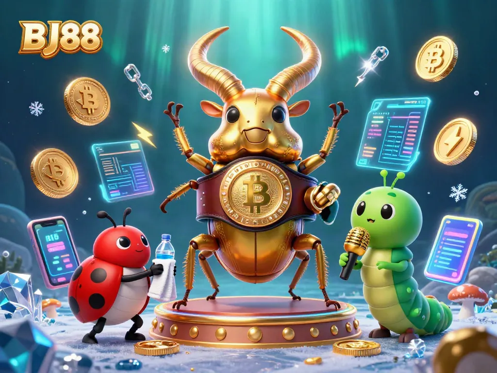 BJ88 engages in thrilling online action with colorful cryptocurrency elements glimmering