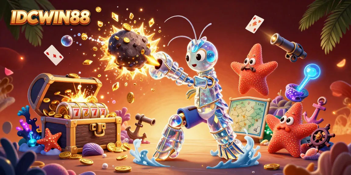 Experience thrilling gameplay with IDCWIN88 as the mantis shrimp bursts through an asteroid, enriching the slot gaming universe.