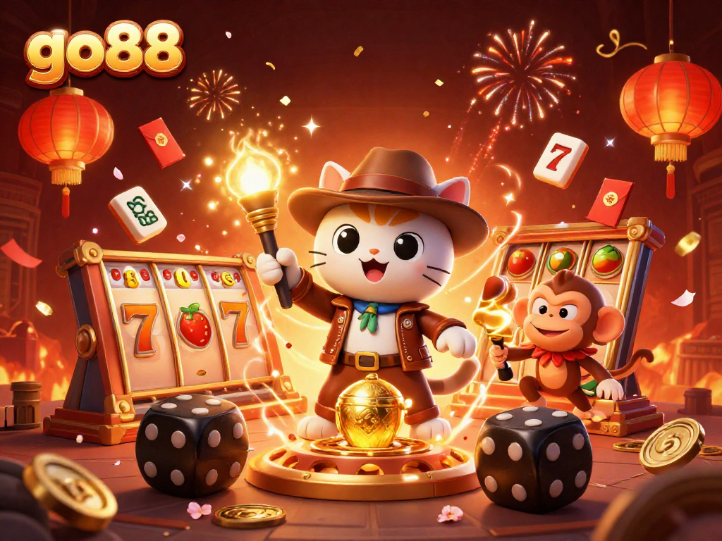Experience thrilling jackpots with go88 in this vibrant casino adventure illustration.