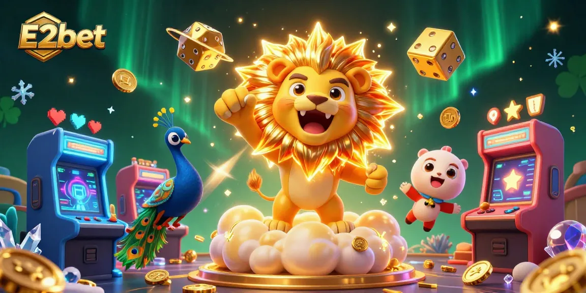 E2bet players enjoy a vibrant casino experience featuring games, digital dice, and charming characters.