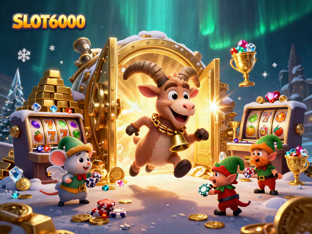 Experience thrilling gameplay at SLOT6000 with festive Krampus, order-keeping angel mouse, and chip-stealing gremlins.