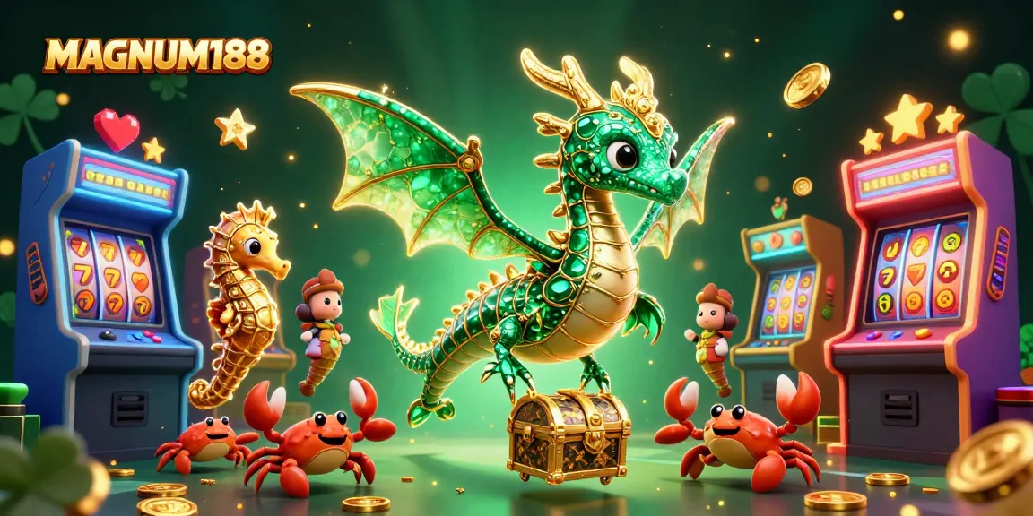 Engage with MAGNUM188's 3D casino adventure featuring vibrant game elements and enchanting sea creatures.