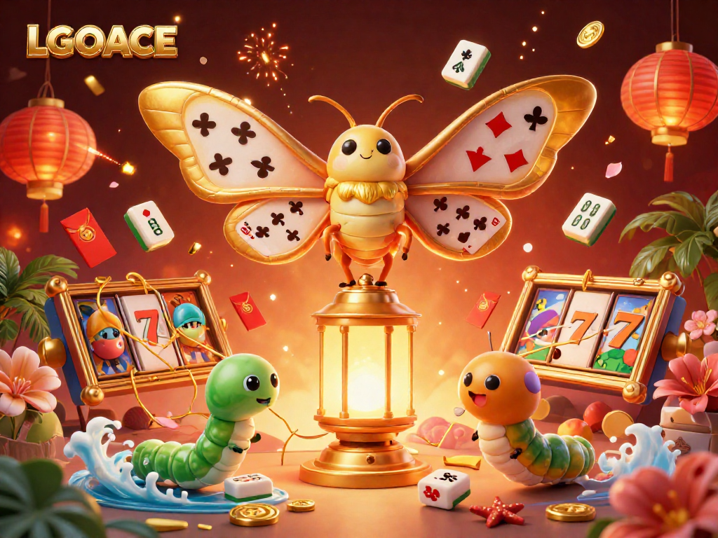 Experience LGOACE with vibrant casino scenes filled with golden moths and exciting elements.