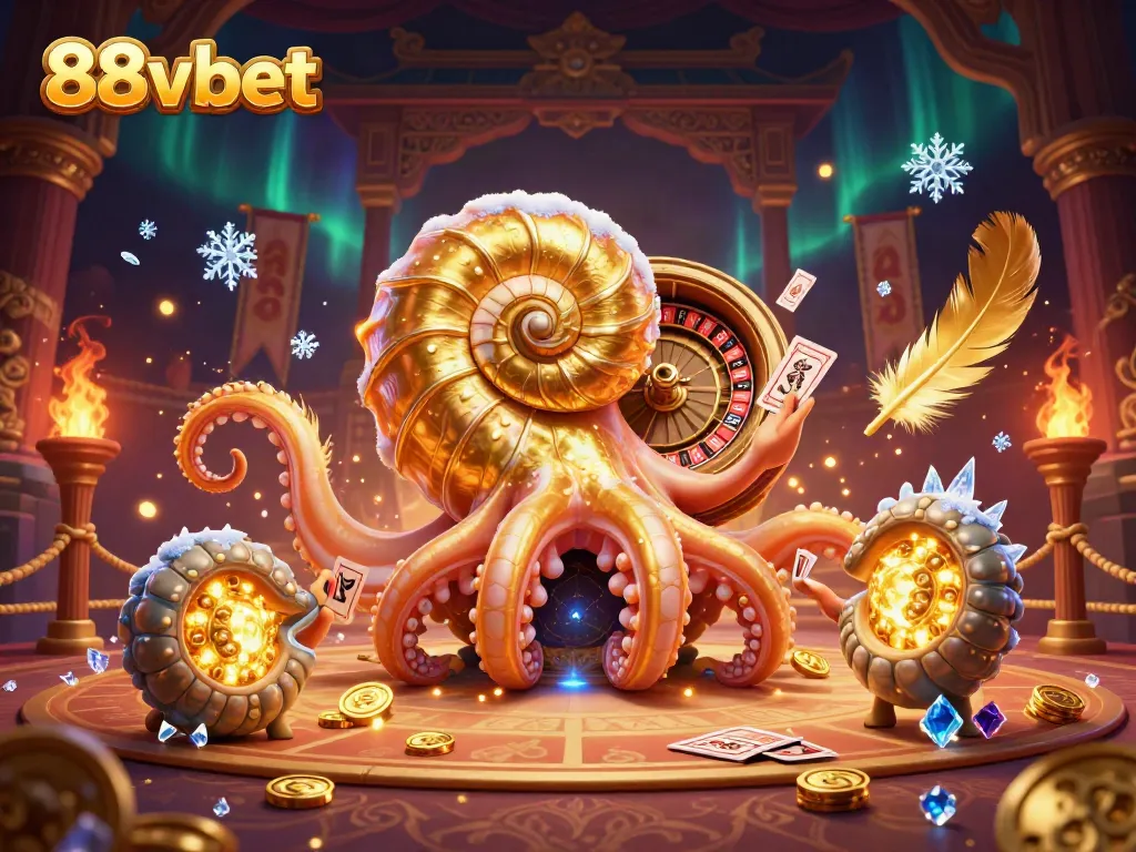 Engage with thrilling games at 88vbet featuring a dynamic casino scene with an enchanted nautilus and glowing elements.