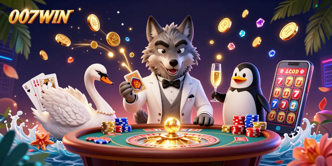 Experience the thrill of gambling at 007WIN with vibrant casino characters amidst dazzling gameplay.