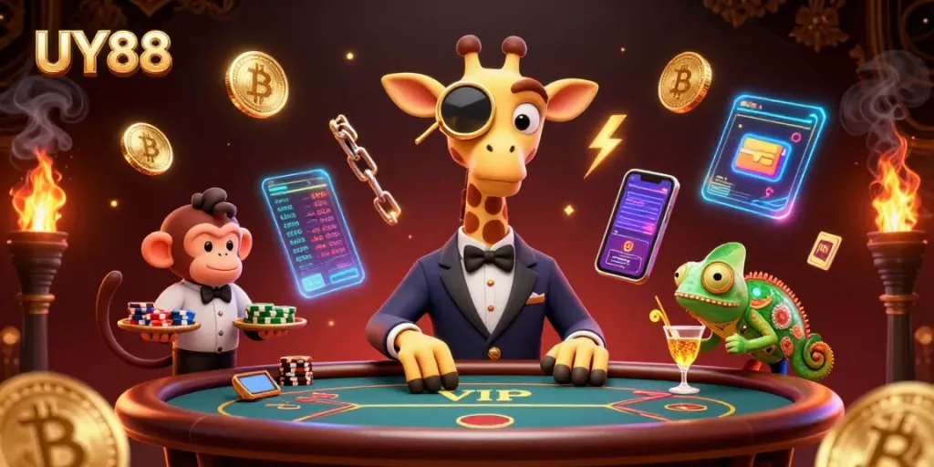 Experience the thrill of winning at UY88 with a colorful casino scene showcasing high-stakes gameplay.