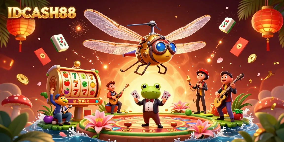 IDCASH88 invites players to enjoy vibrant 3D casino fun with a dragonfly pilot and lively gambling action.