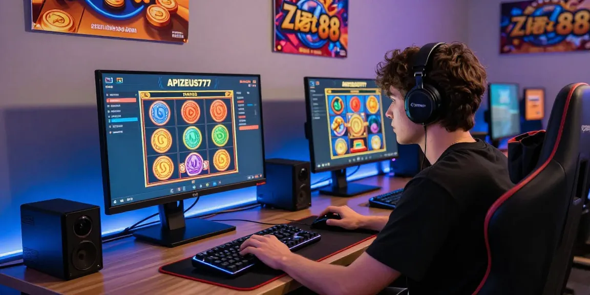 Exciting gaming atmosphere featuring APIZEUS777 slots and Zeus Slot 88 interface.