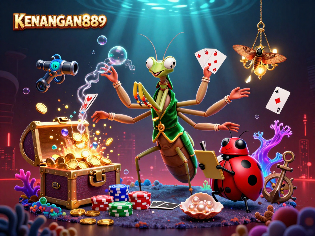 Experience thrilling gameplay at KENANGAN889 with giant cartoon characters in a vibrant casino scene.