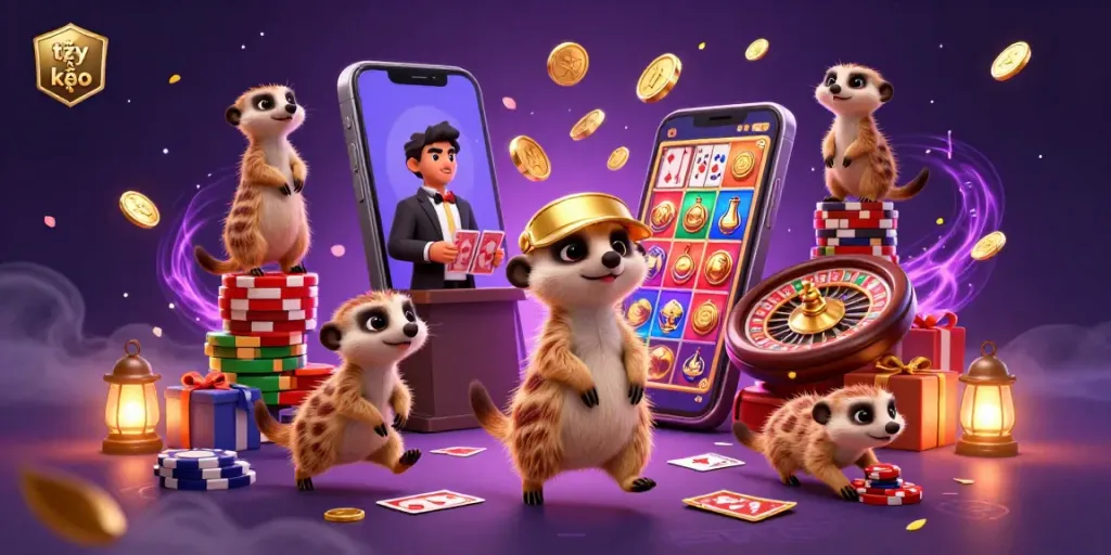 Tỷ lệ kèo levels up the excitement with energetic meerkats managing a dynamic sports betting scene.