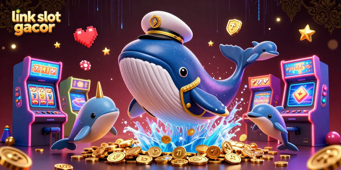 Winning with link slot gacor featuring a lively whale, narwhal, and dolphins amid dynamic casino elements.