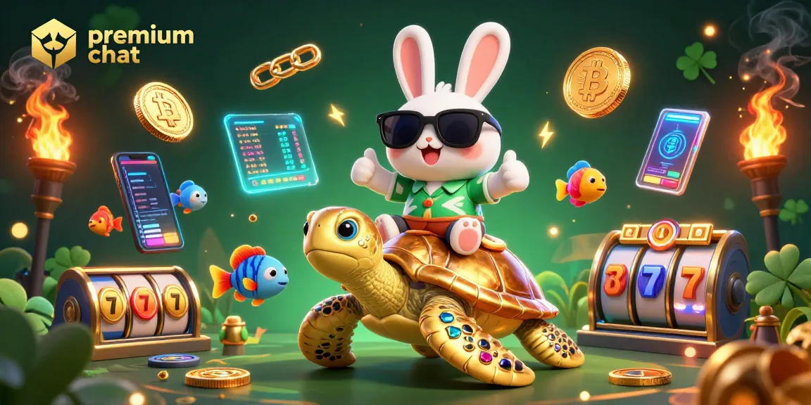 Engage in premium chat with high-quality visuals of a vibrant casino scene featuring animated characters and gaming elements.